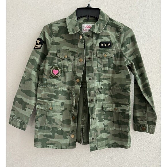 Justice Girls Camouflage Drawstring Waist Button Down Jacket Size 6/7 - Picture 1 of 15